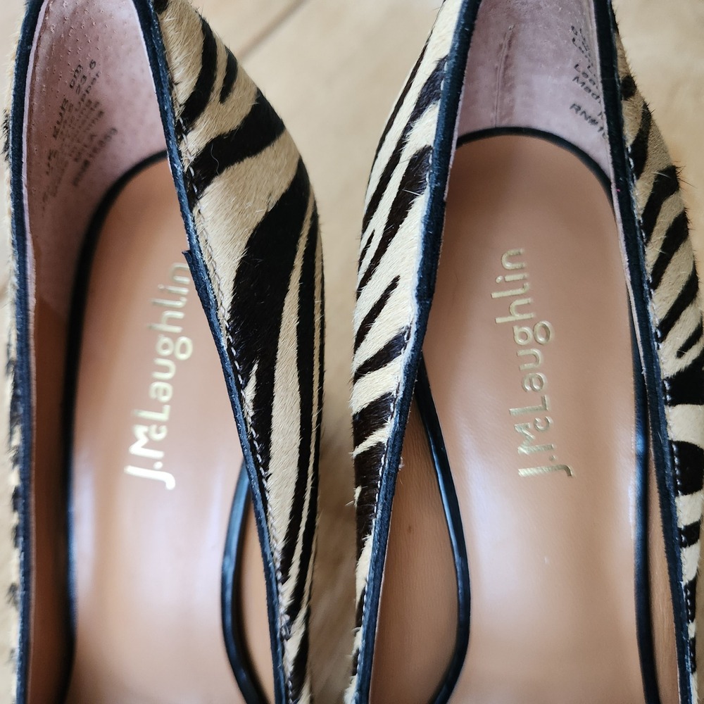 J. McLaughlin Mila Zebra Print Calf Hair Leather Block Heel Pumps Size 6.5M - Picture 7 of 9